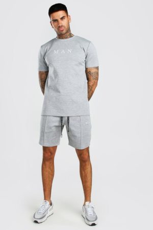 Mens Grey Man Scuba T-Shirt & Pintuck Short Set SpendersFriend
