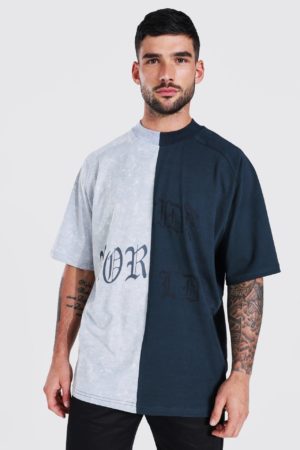 Mens Grey Oversized Spliced Extended Neck T-Shirt SpendersFriend