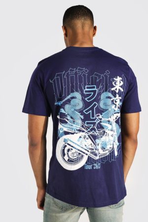 Mens Navy Tall Motorbike Back Print T-Shirt SpendersFriend
