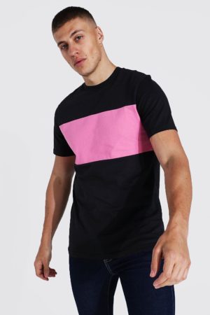 Mens Pink Slim Fit Colour Block T-Shirt SpendersFriend