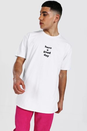 Mens White Oversized Have A Good Day Graphic T-Shirt SpendersFriend