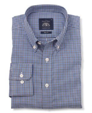 Navy Blue Twill Check Slim Fit Button-Down Casual Shirt Xl Standard SpendersFriend