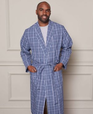Navy Blue White Checked Cotton Dressing Gown L SpendersFriend