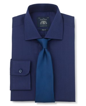 Navy Jacquard Slim Fit Shirt - Single Cuff 16 1/2" Standard SpendersFriend