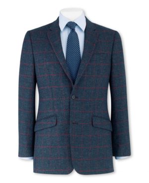 Navy Red Check Classic Fit Sports Jacket 38" Long SpendersFriend