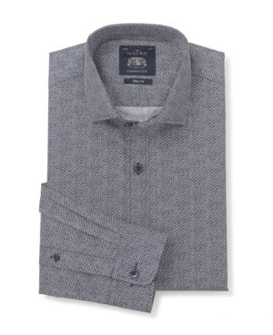 Navy White Geo Print Slim Fit Shirt - Single Cuff 16" Standard SpendersFriend