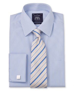 Non Iron Blue Bengal Stripe Classic Fit Shirt 15" Standard Double SpendersFriend