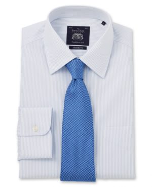 Non-Iron Light Blue White Bengal Stripe Classic Fit Shirt – Single Or Double Cuff 15" Standard Double SpendersFriend