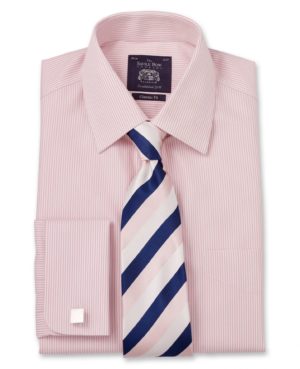 Non Iron Pink Bengal Stripe Classic Fit Shirt 15" Lengthen By 2" Double SpendersFriend