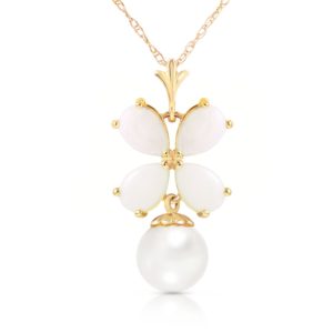 Opal & Pearl Blossom Pendant Necklace In 9ct Gold SpendersFriend