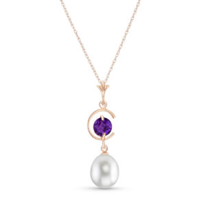 Pearl & Amethyst Pendant Necklace In 9ct Rose Gold SpendersFriend