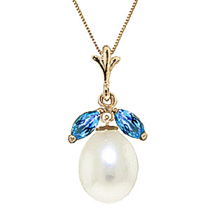 Pearl & Blue Topaz Pear Drop Pendant Necklace In 9ct Gold SpendersFriend