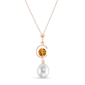 Pearl & Citrine Pendant Necklace In 9ct Rose Gold SpendersFriend
