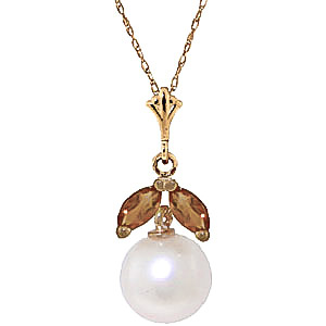 Pearl & Citrine Snowdrop Pendant Necklace In 9ct Gold SpendersFriend