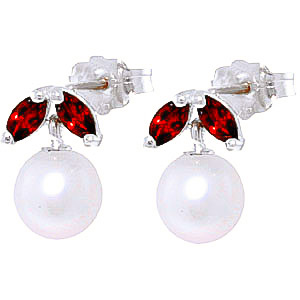Pearl & Garnet Snowdrop Stud Earrings In 9ct White Gold SpendersFriend
