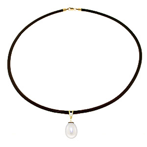 Pearl Leather Pendant Necklace 4.01 Ctw In 9ct Gold SpendersFriend