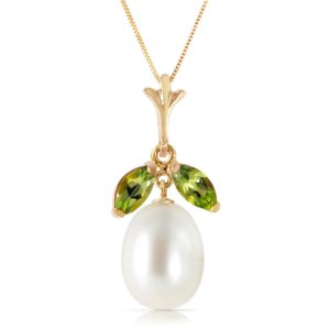 Pearl & Peridot Pear Drop Pendant Necklace In 9ct Gold SpendersFriend