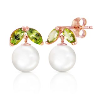 Pearl & Peridot Snowdrop Stud Earrings In 9ct Rose Gold SpendersFriend