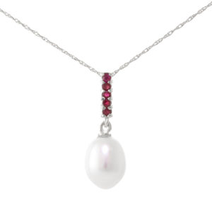 Pearl & Ruby Pendant Necklace In 9ct White Gold SpendersFriend