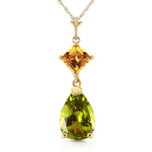 Peridot & Citrine Droplet Pendant Necklace In 9ct Gold SpendersFriend