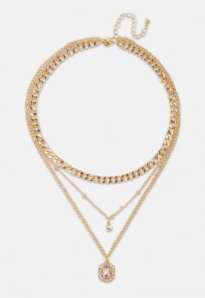 Pink Rectangle Drop Multirow Chain Necklace