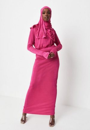 Pink Stretch Rib Drape Tunic Dress