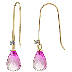 Pink Topaz & Diamond Drop Earrings In 9ct Gold SpendersFriend