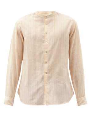Péro  Collarless Striped Cotton Shirt SpendersFriend