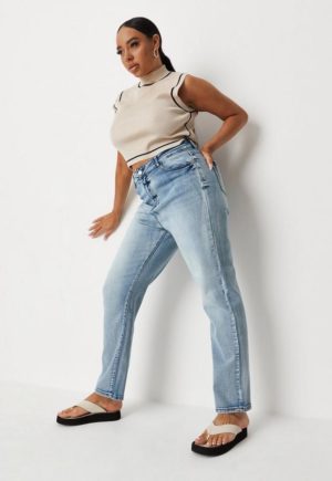 Recycled Plus Size Blue Vintage Wash Comfort Mom Jeans