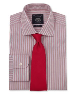 Red Blue Multi Stripe Slim Fit Shirt - Single Cuff 16 1/2" Standard Single SpendersFriend