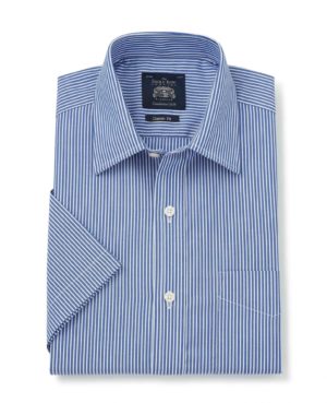 Royal Blue White Stripe Classic Fit Short Sleeve Shirt 15" SpendersFriend