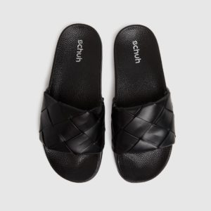 Schuh Black Tibby Weave Slide Sandals SpendersFriend