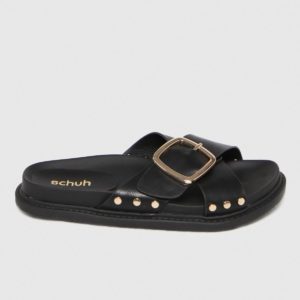 Schuh Black Tiffany Buckle Stud Footbed Sandals SpendersFriend
