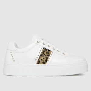 Schuh White & Brown Mina Lace Up Studded Trainers SpendersFriend