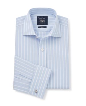 Sky Blue Reverse Stripe Slim Fit Shirt - Double Cuff 14 1/2" Standard SpendersFriend