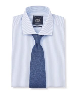 Sky Blue White Stripe Cotton Poplin Slim Fit Shirt - Single Cuff 15" Lengthen By 2" SpendersFriend