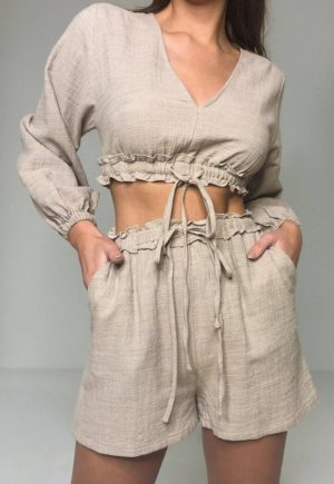 Stone Co Ord Linen Look Shorts