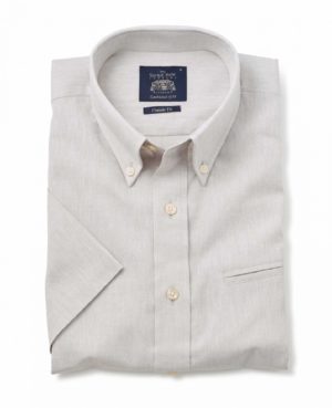 Stone Grey Linen-Blend Classic Fit Short Sleeve Shirt M SpendersFriend