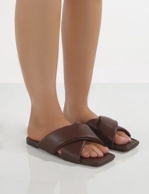 Tropicana Choc Pu Cross Over Slider Sandals loving the sales