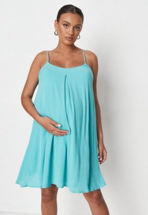 Turquoise Strappy Smock Maternity Dress