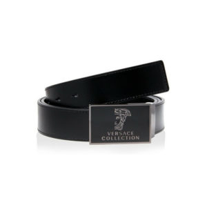Versace Collection Mens Belt With Black Medusa Buckle - Smooth Leather - Black SpenderFriend