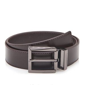 Versace Collection Men's Belt With Silver Textured Buckle - Saffiano Leather - Dark Brown SpenderFriend