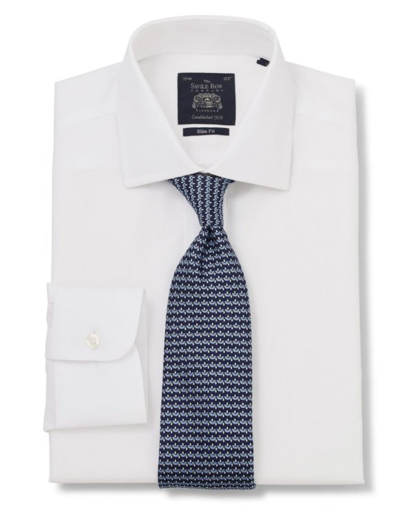 White Bedford Stripe Slim Fit Non-Iron Shirt - Single Cuff 17 1/2" Standard SpendersFriend