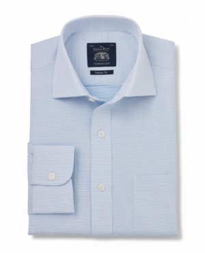 White Blue Dobby Classic Fit Shirt - Single Cuff 15" Standard SpendersFriend