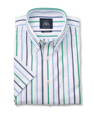 White Blue Green Stripe Classic Fit Short Sleeve Shirt Xxl SpendersFriend