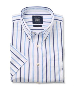 White Blue Stripe Classic Fit Short Sleeve Shirt Xxl SpendersFriend