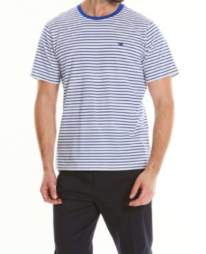 White Blue Striped Cotton Jersey Crew Neck T-Shirt L SpendersFriend