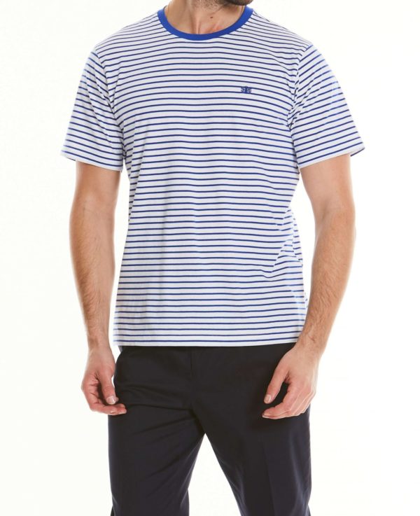 White Blue Striped Cotton Jersey Crew Neck T-Shirt L SpendersFriend