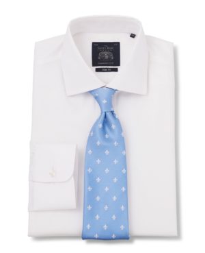 White Herringbone Slim Fit Non-Iron Shirt - Single Cuff 17 1/2" Standard SpendersFriend