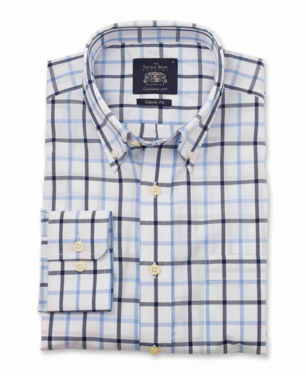 White Navy Blue Check Classic Fit Button-Down Casual Shirt Xxxl Lengthen By 2" SpendersFriend